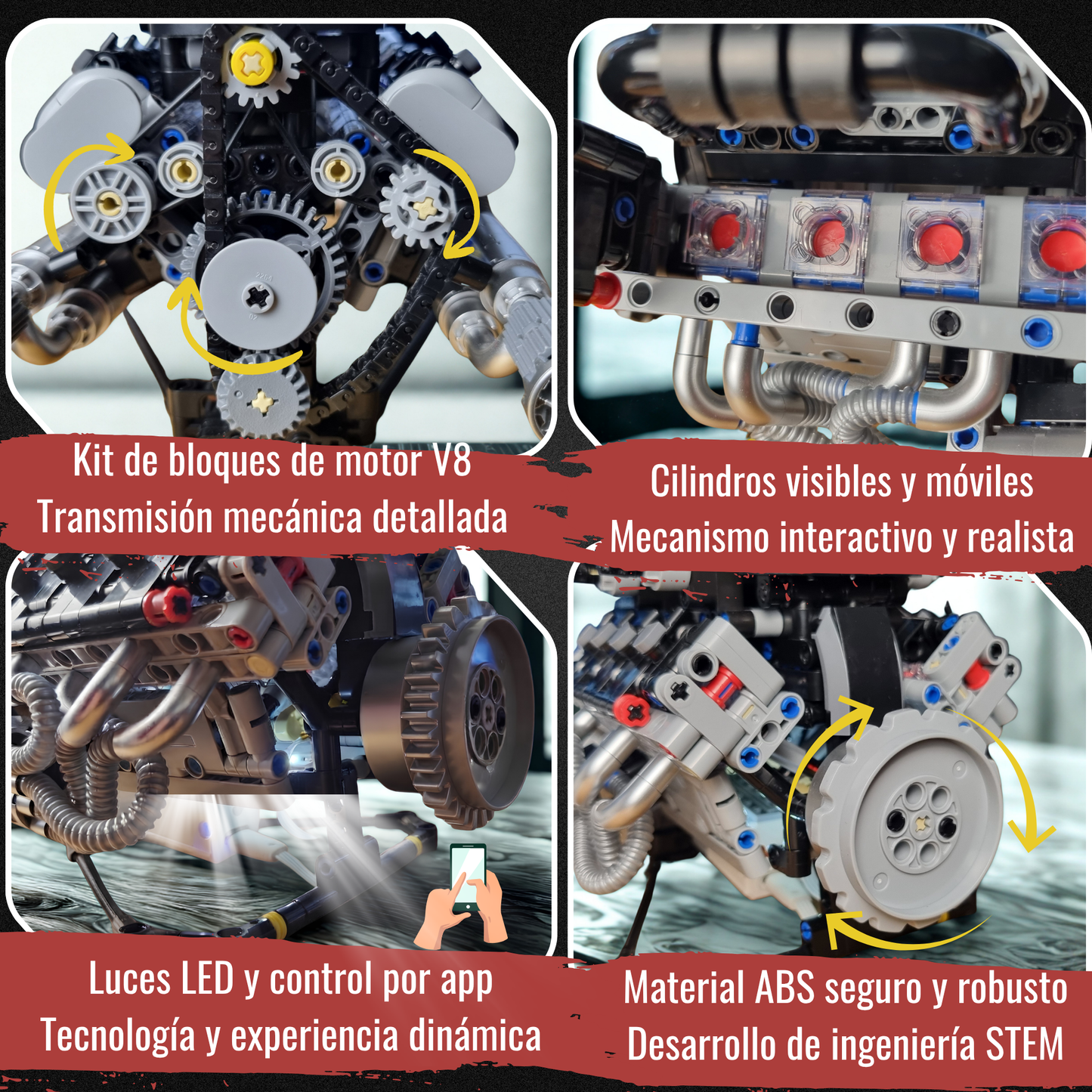 Krobel Motors — Motor V8 Armable 715 Piezas con Control por App y Luces LED