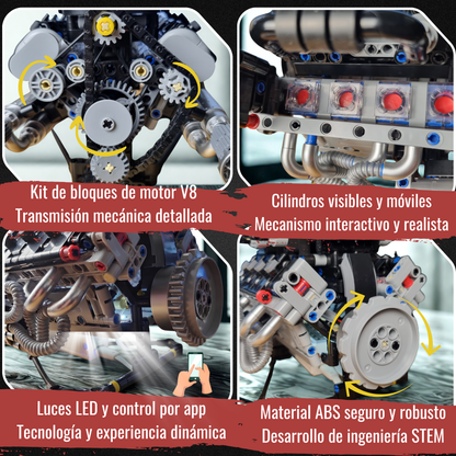 Krobel Motors — Motor V8 Armable 715 Piezas con Control por App y Luces LED
