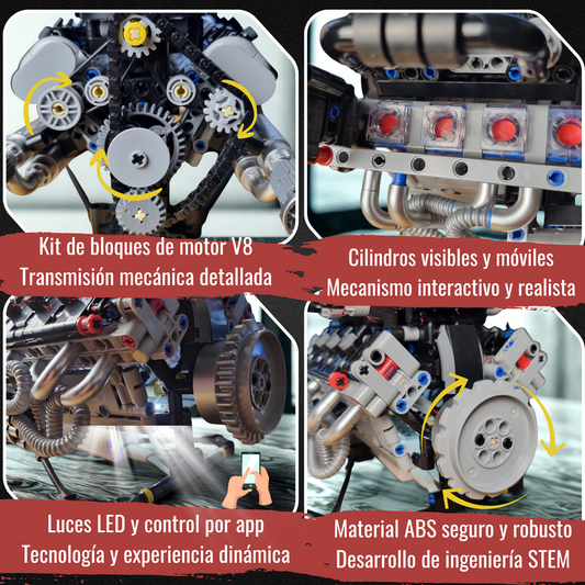 Krobel Motors — Motor V8 Armable 715 Piezas con Control por App y Luces LED